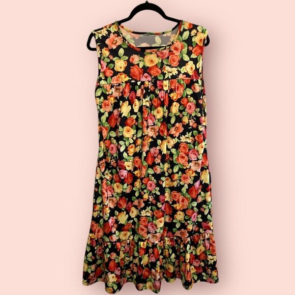 None Dresses & Skirts - Black Floral Maxi Dress